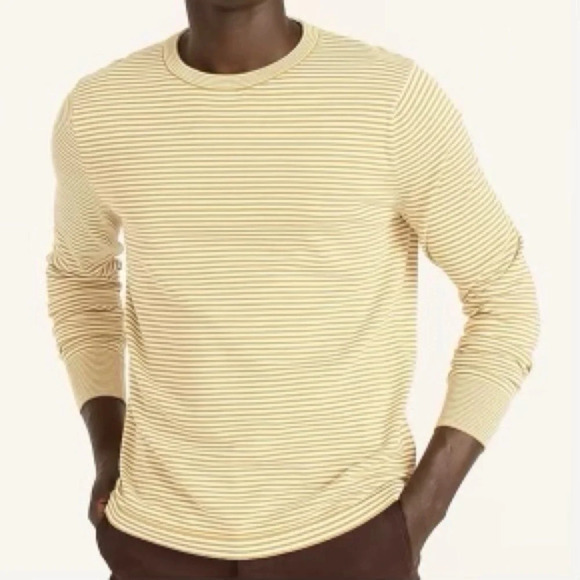 J. CREW Lightweight Cotton Crewneck Sweater in Burnt Saffron‎ Stripe - Picture 1 of 9